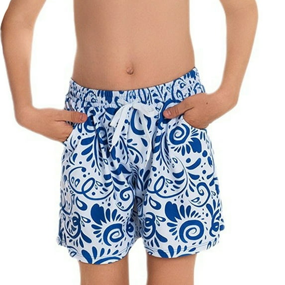 Jacenvly Summer Shorts Juniors Floral Trendy Boys Shorts Comfortable Swim Trunks Men's Parent-Child Large Size Swimming Trunks Pleated Waist Father and Son Boys' Beach Trunks 2Y-10Y Blue 4Y