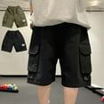 thumbnail image 1 of Jacenvly Summer Shorts Juniors Solid Trendy Boys Shorts Comfortable 4-14Years Children's Hip Cool Five-Minute Pants Middle and Large Children's Summer Workwear Pants Boys' Shorts Black 4Y, 1 of 6