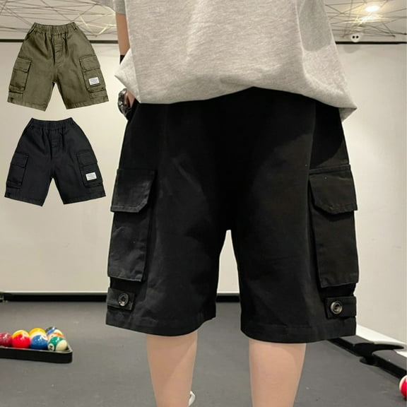 Jacenvly Summer Shorts Juniors Solid Trendy Boys Shorts Comfortable 4-14Years Children's Hip Cool Five-Minute Pants Middle and Large Summer Workwear Pants Boys' Shorts Army Green 14Y