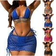 thumbnail image 1 of Jacenvly Summer Swimsuit Women Cover up 3 Piece Trendy Sleeveless Solid with Cover up Surfing Swimwear Skin-Friendly Women'S Bikini Mesh Skirt Three-Piece Two-Piece Swimsuit Blue, 1 of 6