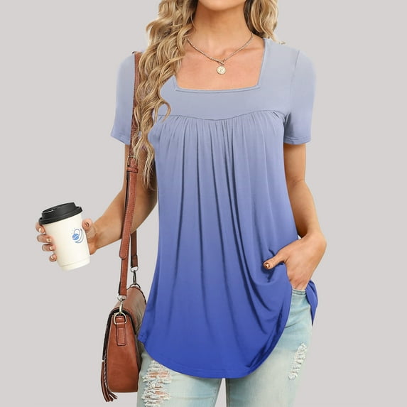 Jacenvly Summer and Fall Tops for Women 2023 Trendy Soft and Durable Misses Stylish Printed Casual V-Neck Short Sleeve Loose T-Shirt Blouse Tops