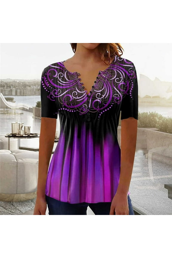 Summer and Fall Tops for Women Crew Neck T Shirt Comfortable Misses Stylish Casual Printing Short Sleeve Loose Tee Peplum Tops Tunic Blouse