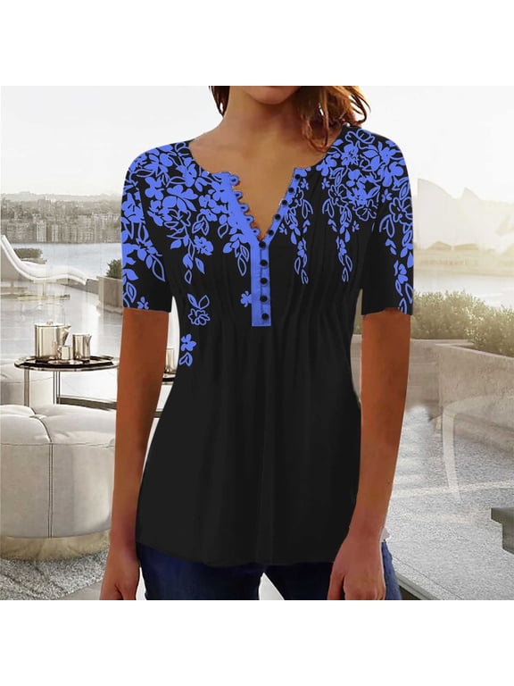 Summer and Fall Tops for Women Crew Neck T Shirt Comfortable Misses Stylish Casual Printing Short Sleeve Loose Tee Peplum Tops Tunic Blouse