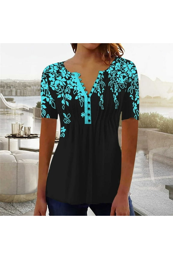 Summer and Fall Tops for Women Crew Neck T Shirt Comfortable Misses Stylish Casual Printing Short Sleeve Loose Tee Peplum Tops Tunic Blouse