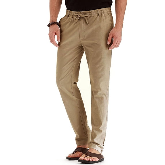 Jacenvly Sweatpants for Men Long Straight-Leg Pants Elastic Waisted Pocket Plain Men'S Pants Business Loose Large Size Cotton All-Match Color