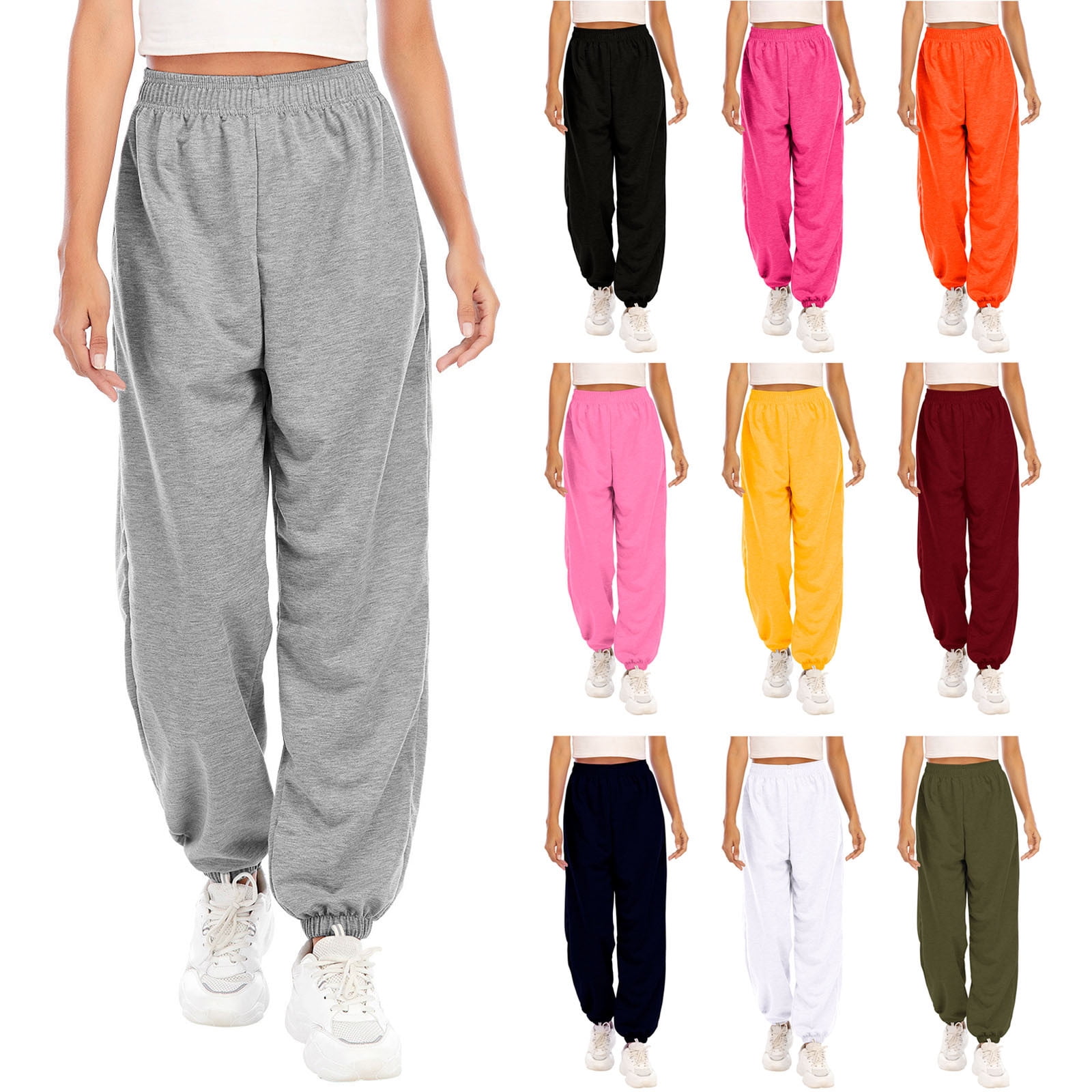 Jacenvly Sweatpants Women Clearance Bundle Foot Long Elastic Waisted  Drawstring Pocket Plain Trousers for Women Jogging Pants Casual Sweatpants  with Lounge Pants for Workout Running 