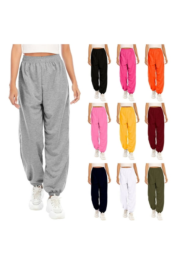 Sweatpants Women Bundle Foot Long Elastic Waisted Pocket Plain Women's Pants Trousers Jogging Sweatpants Jogger Pants