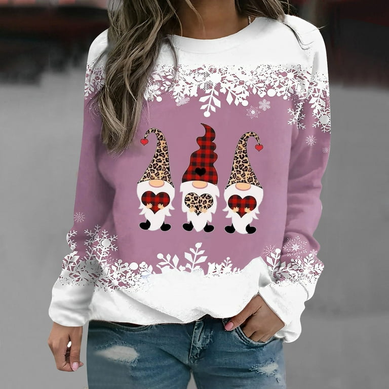 Jacenvly Sweatshirt for Womens Fall Clearance Long Sleeve Christmas Santa  Claus Print Womens Tops Trendy Cute Casual Round Neck Sweaters Light Soft  Comfortable and Warm 