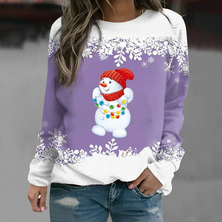 Jacenvly Sweatshirt for Womens Fall Clearance Long Sleeve Christmas Snowman  Print Womens Tops Trendy Fashionable Casual Round Neck Sweaters Light Soft  Comfortable and Warm 