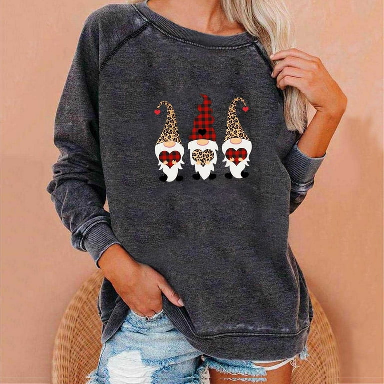 Jacenvly Sweatshirts For Women Clearance Long Sleeve Christmas Print Womens  Sweatshirts Crewneck Loose Casual Soft Warmth Pullover Sweaters For Women 