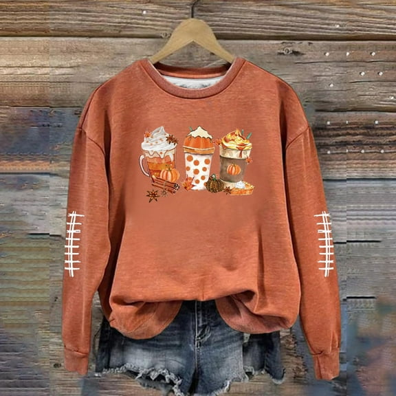 Jacenvly Sweatshirts For Women Long Sleeve Pumpkin Print Womens Sweatshirts Crewneck Loose Casual Soft Warmth Pullover Sweaters For Women