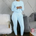 thumbnail image 1 of Jacenvly Sweatshirts for Women Solid Thickened Warm Sweatshirt Set Crewneck Pullover Elastic Waisted Sweatpants Loose Casual Two-Piece Set Light Blue, 1 of 5