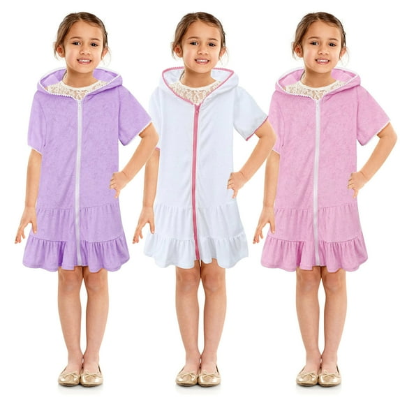 Jacenvly Swimsuit Skirt Girls Soft Satiny Girls Swim Cover up Kids Swimsuit Coverup Zip-Up Beach Bathing Suit Robe 4-5 Years Pink