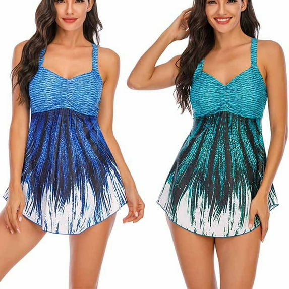 Jacenvly Swimsuits for Women 2Pcs Bathing Suits Tankini Sets Swim Skirt with Low Waist Boyshorts Green