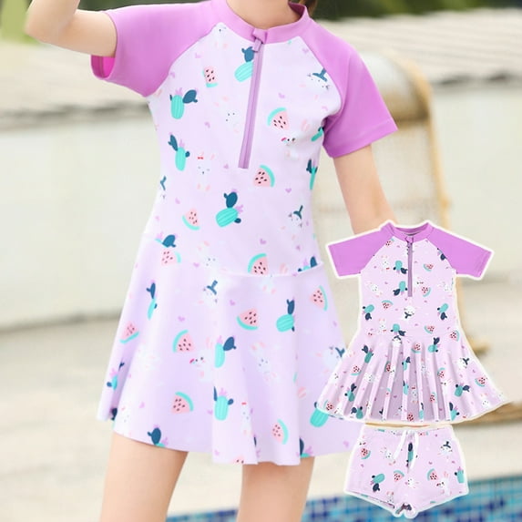Jacenvly Swimwear for Girl Soft Satiny Young 2-8 Years Old Girl'S Swimsuit Student Swimming Training Swimsuit Bunny Print Beach Vacation Swimsuit 2Xl Pink