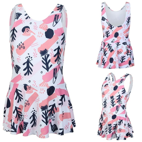 Jacenvly Swimwear for Girl Clearance Quick Drying Girls Summer Fashion Cute Print Bikini Ruffles Piece Swimsuit 140 Pink