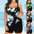 thumbnail image 1 of Jacenvly Tankini Swimsuits for Women New Style Sleeveless Contrast Color Squard-Neck Surfing Swimwear Skin-Friendly Women Conservative Print Strappy Back Set Two Piece Swimdress Green, 1 of 9