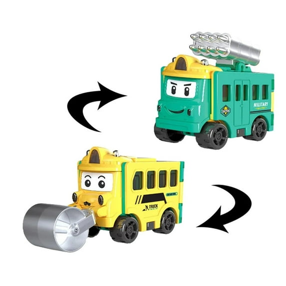 Jacenvly Toys for 1 Year Old Children'S Deformation Reversing Car Double-Sided Flip Engineering Car Toys Forklift Ladder Fire Truck Pull Back Car Gifts for Kids 3-5