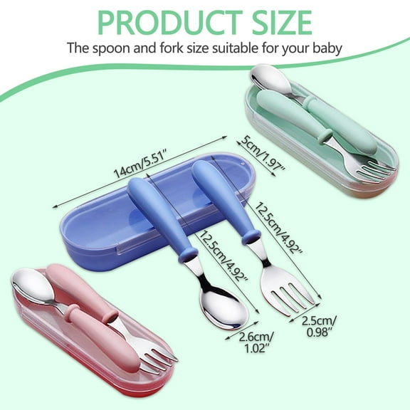 Jacenvly Toys 2 + Year Old Boy Wrtgerht 304 Stainless Steel Children'S Spooand Fork Baby Food Supplement Spoon Fork Combination Tableware Kitchenware (Color : Green)