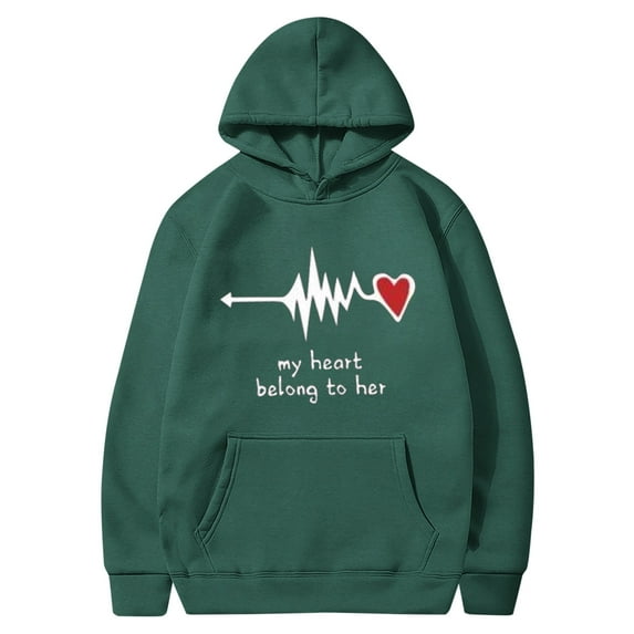 Jacenvly Unisex Gifts for Adults Long Sleeve Shirts Heart Pattern Hooded Casual Trendy Valentine'S Day Printed Hooded Plush Hoodie Top Hooded Hoodie Army Green