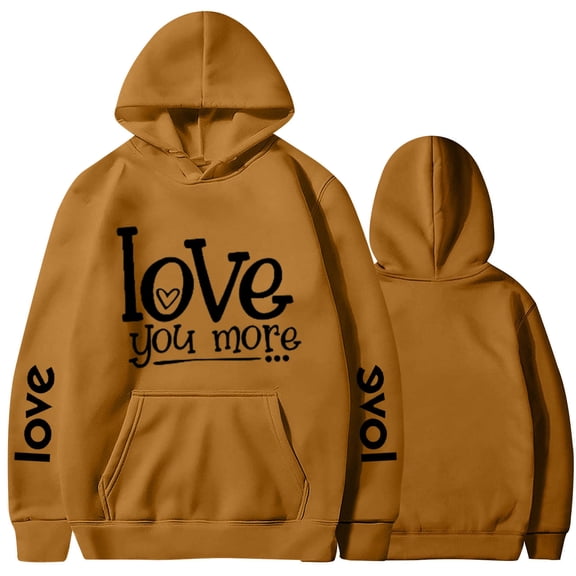 Jacenvly Unisex Gifts for Adults Long Sleeve Shirts Love Letter Print Hooded Cozy Leisure Fashion Valentine'S Day Couple Hooded Fleece Pocket Sweater Coat Brown