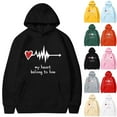 thumbnail image 1 of Jacenvly Valentine'S Day Couples Hoodies Long Sleeve Shirts Heart Pattern Hooded Loose Casual Valentine'S Day Printed Hooded Plush Hoodie Top Hooded Hoodie Black, 1 of 5