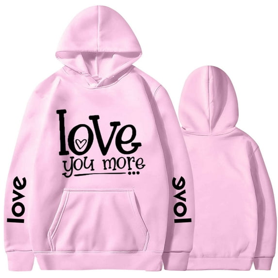 Jacenvly Valentine'S Day Couples Hoodies Long Sleeve Shirts Love Letter Print Hooded Loose Fashion Fashion Valentine'S Day Couple Hooded Fleece Pocket Sweater Coat Pink