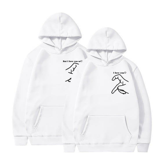 Jacenvly Matching Hoodies for Couples Long Sleeve Shirts Heart Pattern Hooded Casual Trendy Valentine'S Day Printed Hooded Plush Hoodie Top Hooded Hoodie White