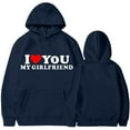 thumbnail image 1 of Jacenvly Valentine'S Day Gifts for Him Long Sleeve Shirts Heart Pattern Hooded Loose Fashion I Love You My Girlfriend Valentine'S Day Couple Hooded Fleece Pocket Sweater Coat Navy, 1 of 4
