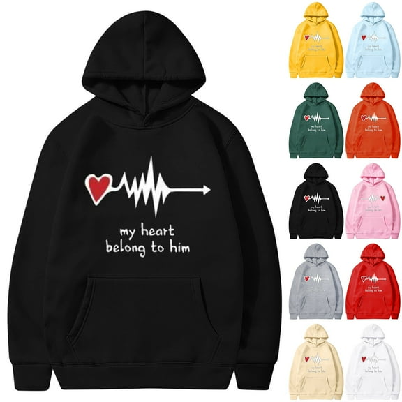 Jacenvly Valentine'S Day Present Men Long Sleeve Shirts Heart Pattern Hooded Cozy Leisure Valentine'S Day Printed Hooded Plush Hoodie Top Hooded Hoodie Red