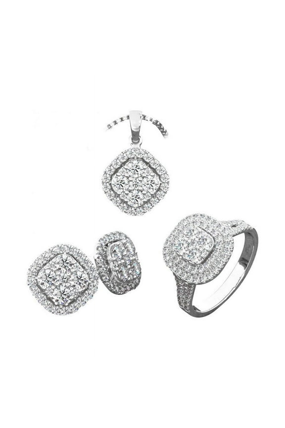 Valentines Day Gifts Girlfriend 3 Pcs Full Diamond Jewelry Set Women Luxury Zircon Necklaces Earrings Rings Fashion Jewelry Set Gifts Ladies