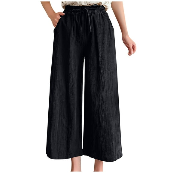 Jacenvly Wide Leg Pants for Women Plus Size Elastic Waist Sport Trousers Fashion Misses Plus Size Drawstring Casual Solid Elastic Waist Pocket Loose Pants