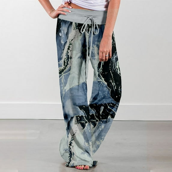 Jacenvly Wide Leg Pants for Women Plus Size Elastic Waist Sport Trousers Sales Ladies Spring/Summer High Waist Pants Printed Fashion Flower Print Waist Wide Leg Pants