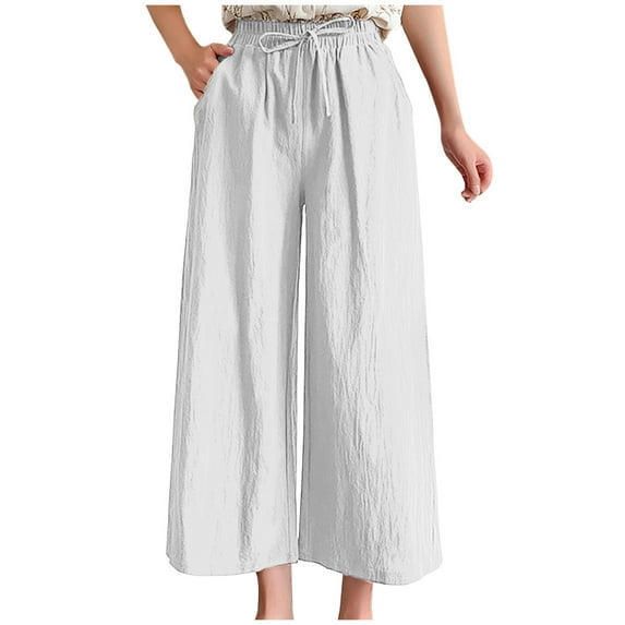 Jacenvly Wide Leg Pants for Women Elastic Waist Sport Trousers Fashion Misses Plus Size Drawstring Casual Solid Elastic Waist Pocket Loose Pants