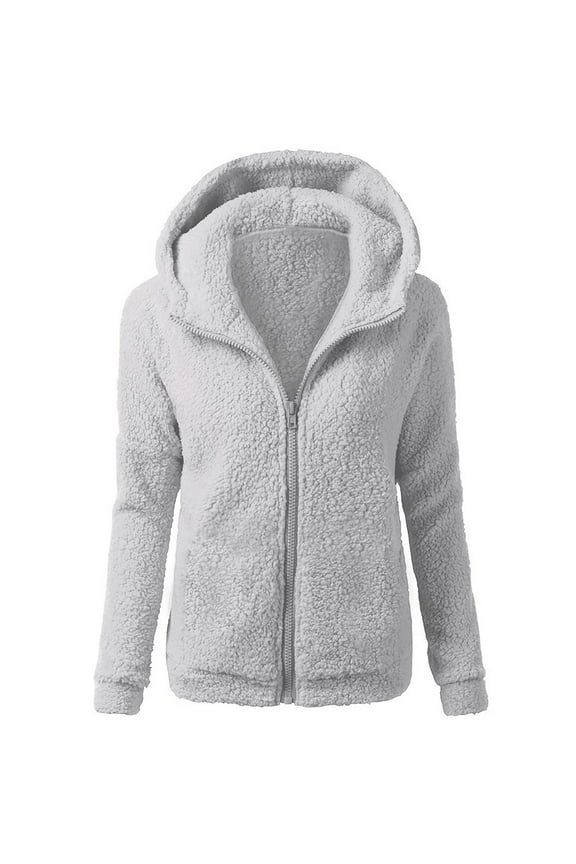 Winter Coats for Women Comfortable Warm Fleece Jackets for Women Solid Hooded Zipper Pocket Mid-Length Dresses for Women Loose Fashion Womens Long Sleeve Tops