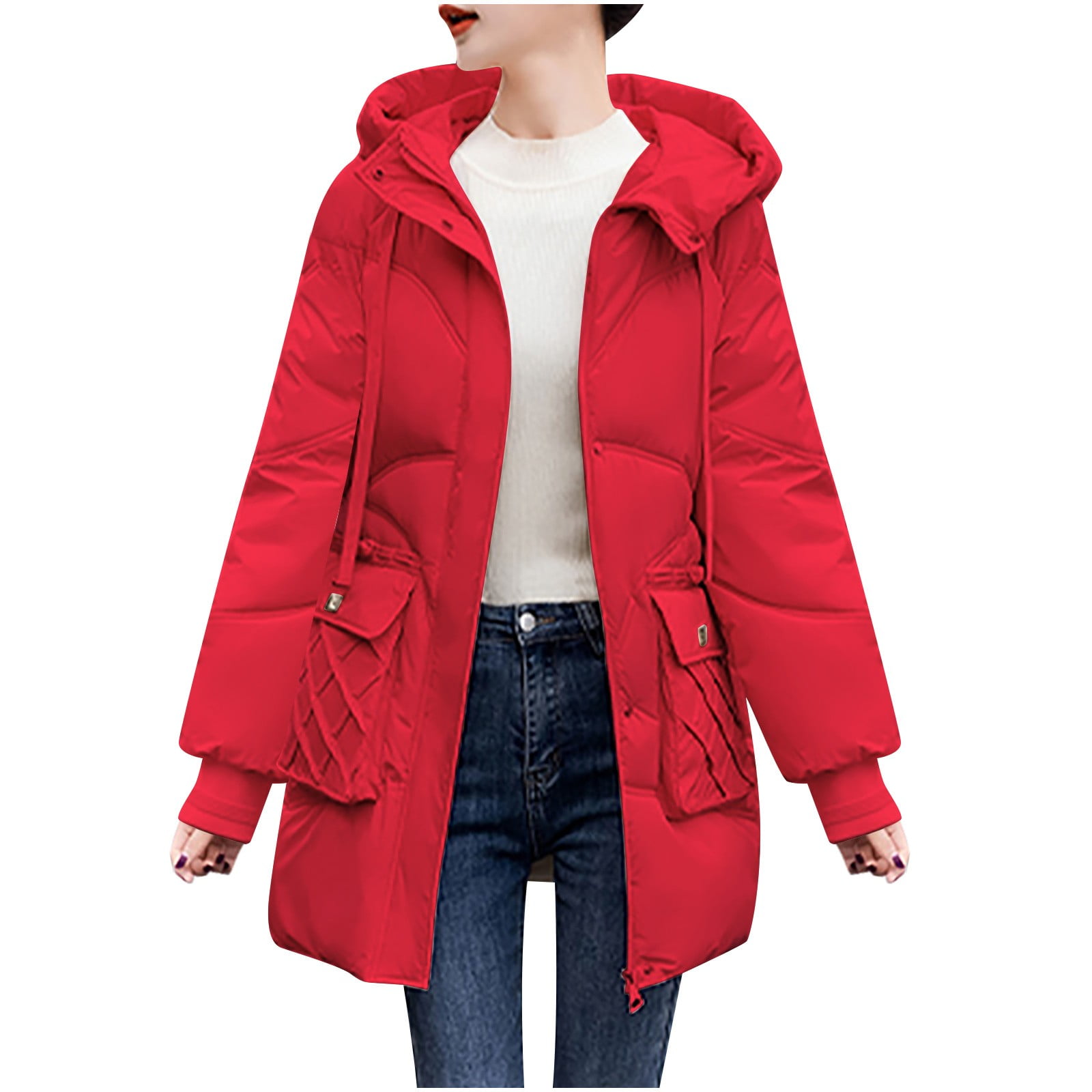 Jacenvly Winter Coats for Women Clearance Solid Quilted Jackets Soft Warm Long Sleeve Outerwear