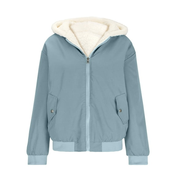 Jacenvly Winter Coats for Women Thicken Warmth Fleece Jackets for Women Solid Hooded Zipper Pocket Mid-Length Dresses for Women Loose Fashion Womens Long Sleeve Tops