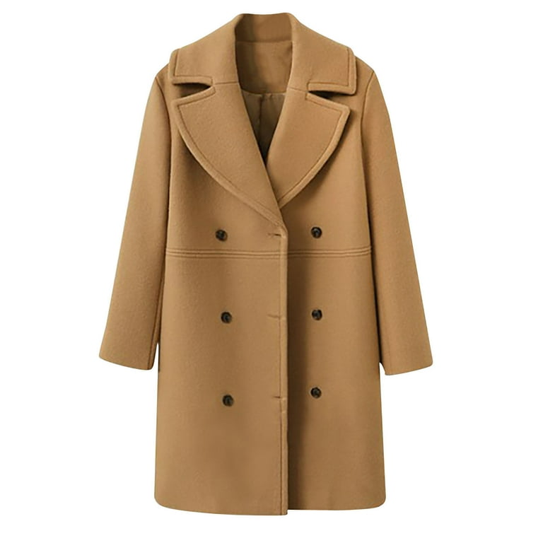 Jacenvly Winter Coats for Women Solid Trench Coat Soft Warm Long