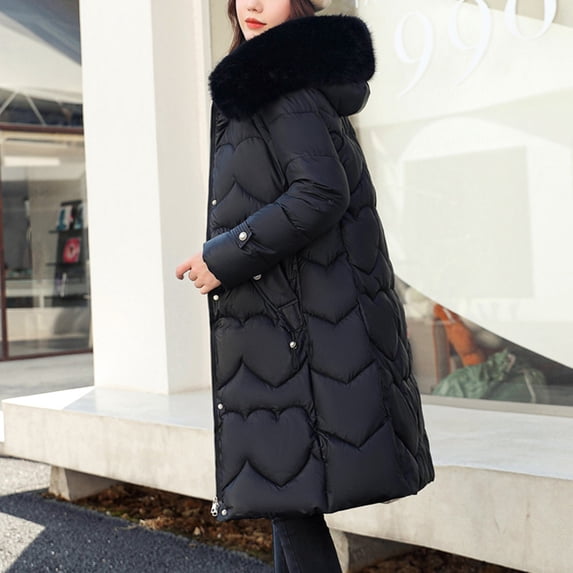 Jacenvly Winter Coats for Women Warmer Misses Trendy Thick Long-Sleeved Hooded Jacket in Cotton-Padded Jacket