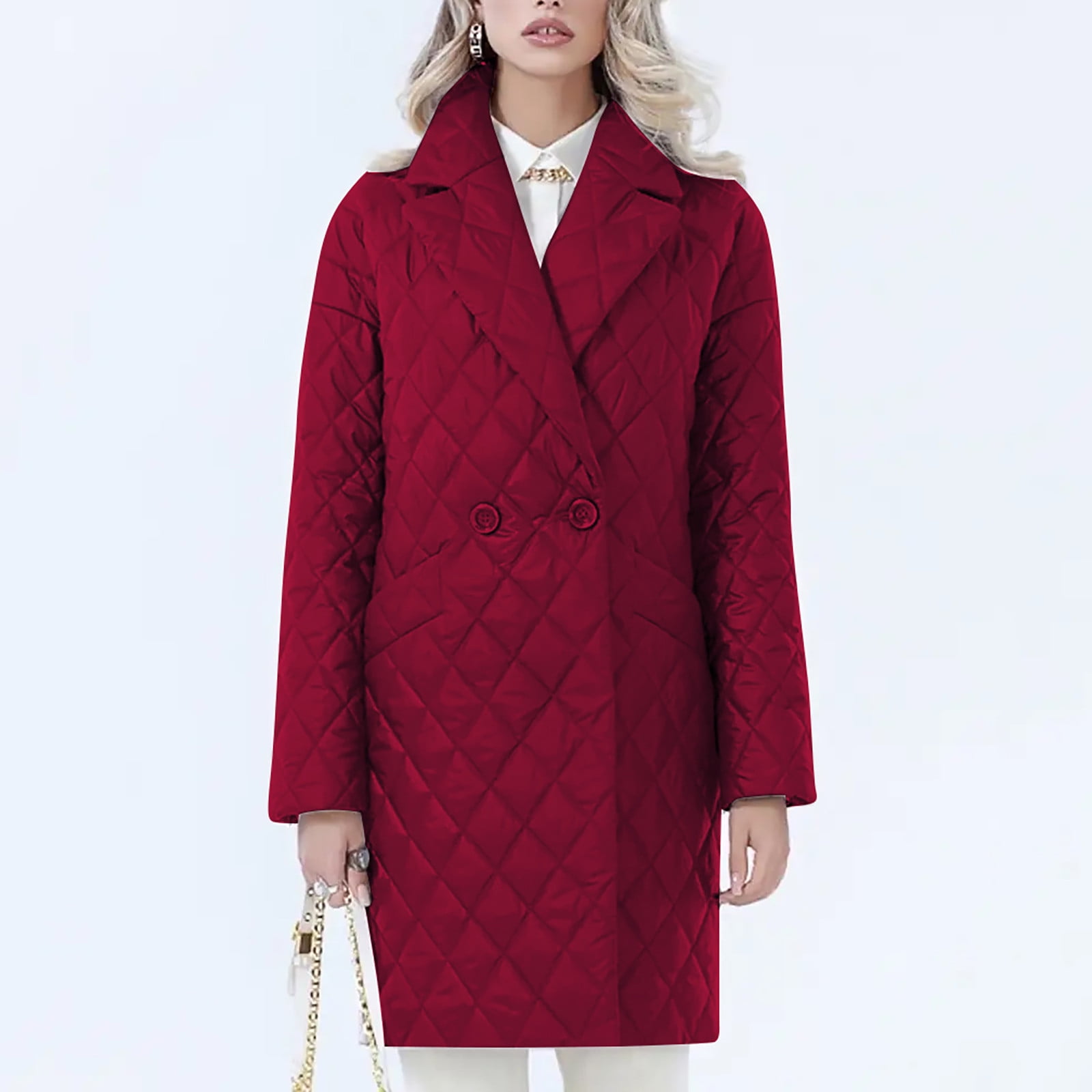 Jacenvly Winter Jackets Women Clearance Solid Quilted Jackets Soft Comfortable Long Sleeve