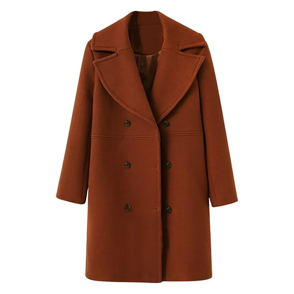 Jacenvly Winter Jackets Women Solid Trench Coat Soft Comfortable Long Sleeve Cardigan Lapels Button 1 Overcoat Loose Casual Knee-Length Blouse