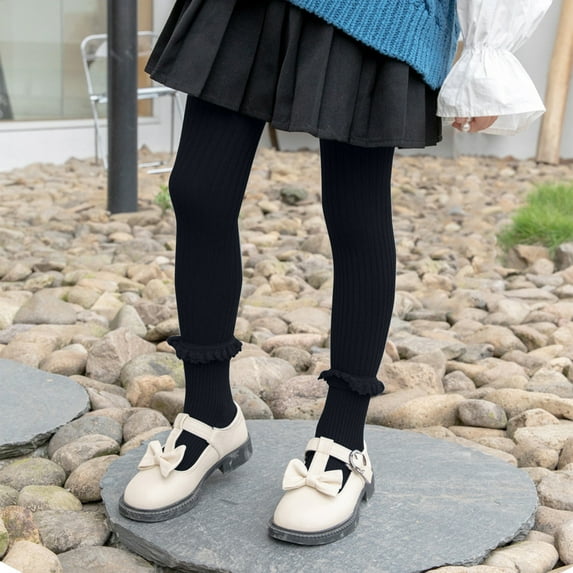 Jacenvly Winter Pants for Kids Comfort Warmth Girl Knit Leggings Casual Cute 2-9 Years Young Girls Cotton Uniform School Tights Warm Soft and Durable Girls Tights for Comfortable Black
