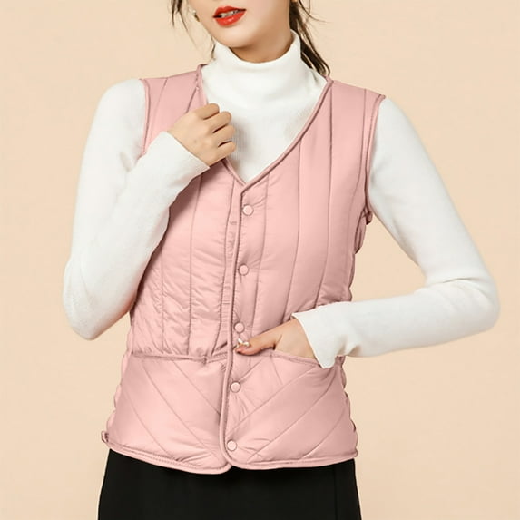 Jacenvly Winter Puffer Vest for Women Cropped Stylish Misses Waistcoat Gilet Jacket Coat Outwear Solid Keep Warm Tops