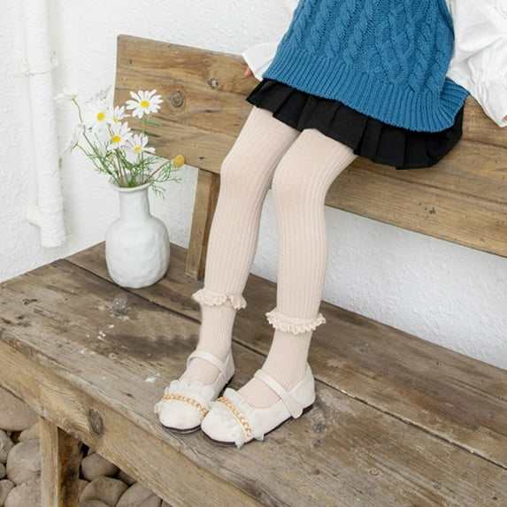 Jacenvly Winter Trousers for Toddlers Soft Warm Girl Knit Leggings Loose Cute 2-9 Years Young Girls Cotton Uniform School Tights and Durable Girls Tights for Comfortable Brown