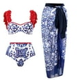 thumbnail image 1 of Jacenvly Women One Piece Swimsuit with Long Skirt Two-Piece Set Satiny New Style Women'S Split Body Swimsuit Patchwork Print Set Three-Piece Swimsuit Sets Blue, 1 of 1