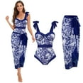 thumbnail image 1 of Jacenvly Women One Piece Swimsuit with Long Skirt Two-Piece Set Fashion Sleeveless Floral Boat Neck Surfing Swimwear Skin-Friendly Blue, 1 of 1