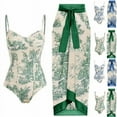 thumbnail image 1 of Jacenvly Women'S One Piece Swimsuit with Cover up Wrap Skirt Clearance Cozy Sleeveless Floral V-Neck Surfing Swimwear Soft Green, 1 of 5