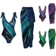 thumbnail image 1 of Jacenvly Women'S One Piece Swimsuit with Cover up Wrap Skirt Clearance Trendy Sleeveless Contrast Color V-Neck Surfing Swimwear Satiny Blue, 1 of 6