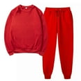 thumbnail image 1 of Jacenvly Women'S Pants Solid Comfort Warmth Sweatshirt Set Crewneck Pullover Elastic Waisted Sweatpants Loose Casual Two-Piece Set Red, 1 of 5