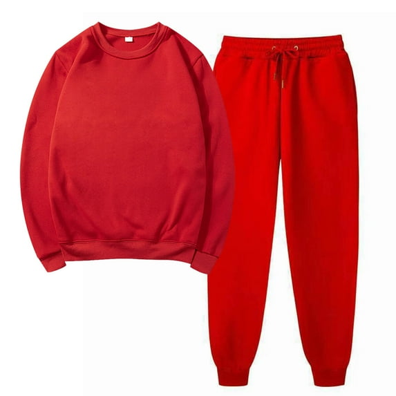 Jacenvly Women'S Pants Solid Comfort Warmth Sweatshirt Set Crewneck Pullover Elastic Waisted Sweatpants Loose Casual Two-Piece Set Red